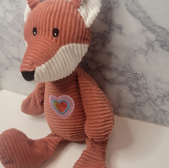 Corduroy Dusty Rose Plush Stuffed Fox with Heart on Chest - Picture 2 of 8